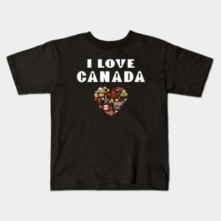 I Love Canada Canadian Symbols Kids T-Shirt